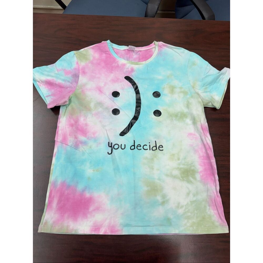 Blackmyth Tie Dye You Decide Happy or Sad Graphic Short Sleeve Tee Size X-Large